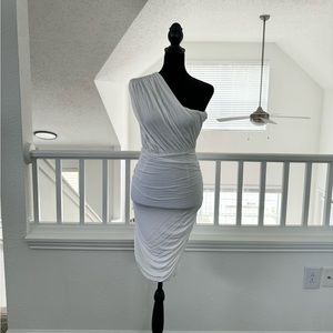 White one-shoulder ruched dress